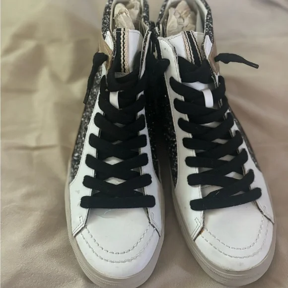 ShuShop Glitter High-Top Sneakers - Black, White, Gold - Picture 3 of 4